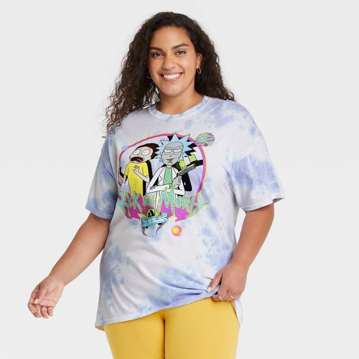 Warner Bros. Women's Plus Size Rick And Morty Short Sleeve Graphic T-shirt - 1x, Blue/white