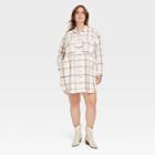 Women's Plus Size Long Sleeve Button-down Shirtdress - Universal Thread Cream Plaid 1x, Ivory Plaid