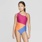 Girls' Colored Rays One Piece Swimsuit - Art Class Dark Pink M Plus,