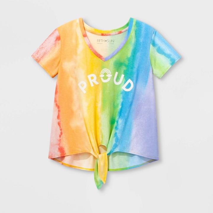 Fifth Sun Pride Short Sleeve Gender Inclusive Proud Tie Front Cropped T-shirt - Xl,