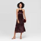 Women's Sleeveless Halter Neck Satin Slip Midi Dress - A New Day Garnet Rose S, Women's, Size: