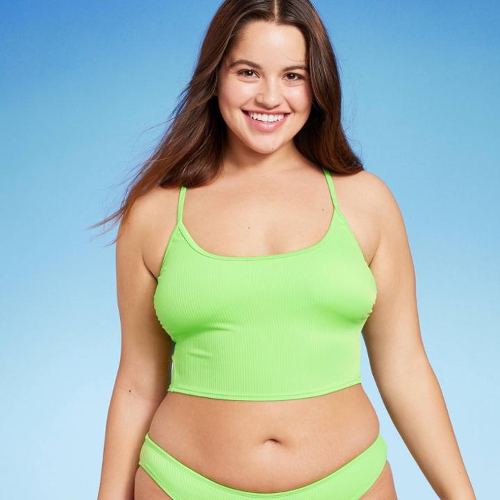 Women's Ribbed Longline Bralette Bikini Top - Wild Fable Green Xxs