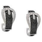 Distributed By Target Silver Overlay Diamond Accent Black And White Buckle Hoop Earrings