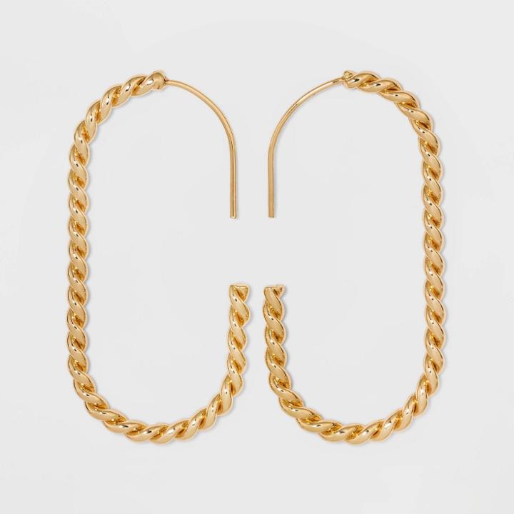 Sugarfix By Baublebar Oval Threader Hoop Earrings - Gold/twisted Threader
