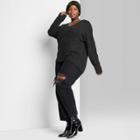 Women's Plus Size V-neck Destructed Pullover Sweater - Wild Fable Black