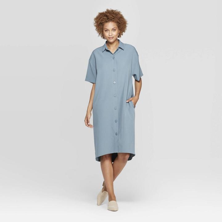 Women's Short Sleeve Collard Shirtdress - Prologue Blue