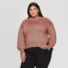 Women's Plus Size Long Sleeve Crewneck Lurex Pullover Sweater - Ava & Viv Pink 3x, Women's,
