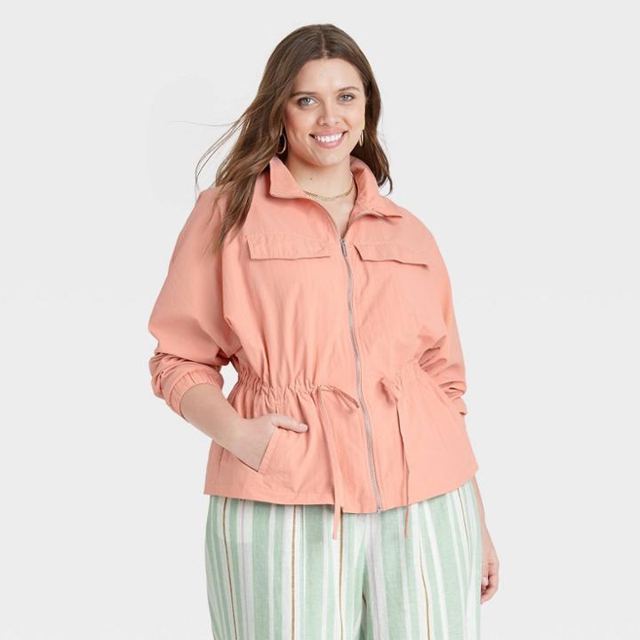 Women's Plus Size Anorak Jacket - A New Day Coral