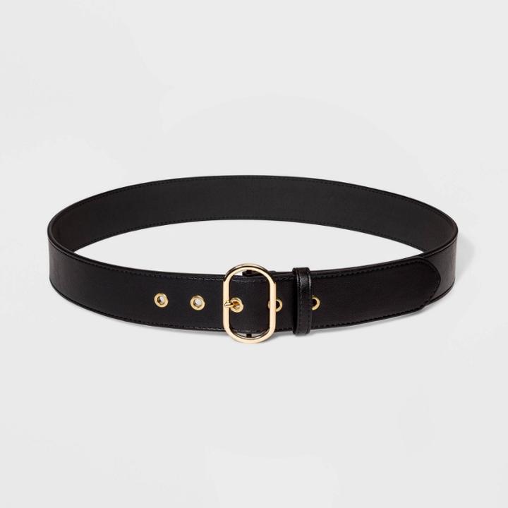 Women's Grommet Buckle Belt - A New Day Black