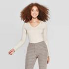 Women's Regular Fit Long Sleeve V-neck T-shirt - A New Day Oatmeal Heather Xl, Oatmeal Grey
