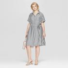 Women's Plus Size Striped Short Sleeve Shirt Dress - Ava & Viv Gray