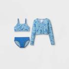 Girls' Floral Rainbow Print 3pc Long Sleeve Rash Guard Swimsuit Set - Art Class Blue