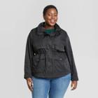 Women's Plus Size Long Sleeve Rain Jacket - Ava & Viv Black X