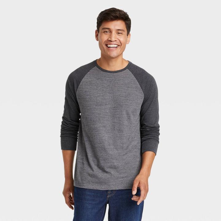 Men's Regular Fit Crewneck Long Sleeve T-shirt - Goodfellow & Co Galaxy Black