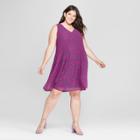 Women's Plus Size Floral Print Pleated Sundress - Ava & Viv Purple X