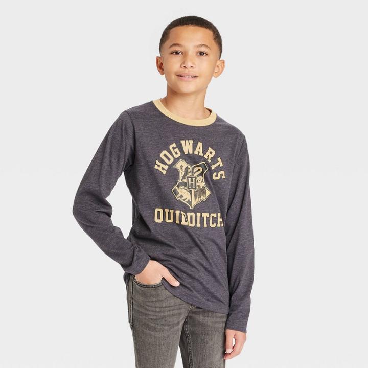 Boys' Harry Potter Quidditch Long Sleeve Graphic T-shirt - Gray