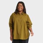 Women's Plus Size Long Sleeve Oversized Button-down Shirt - Universal Thread Green