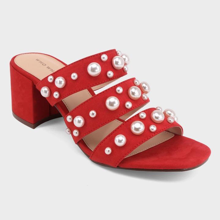 Women's Alice Multi Band Pearl Heeled Pumps - Who What Wear Red