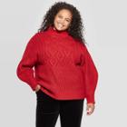 Women's Plus Size Long Sleeve Cable Turtleneck Sweater - A New Day Red X, Women's