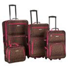 Rockland Safari 4pc Rolling Softside Checked Luggage Set - Pink