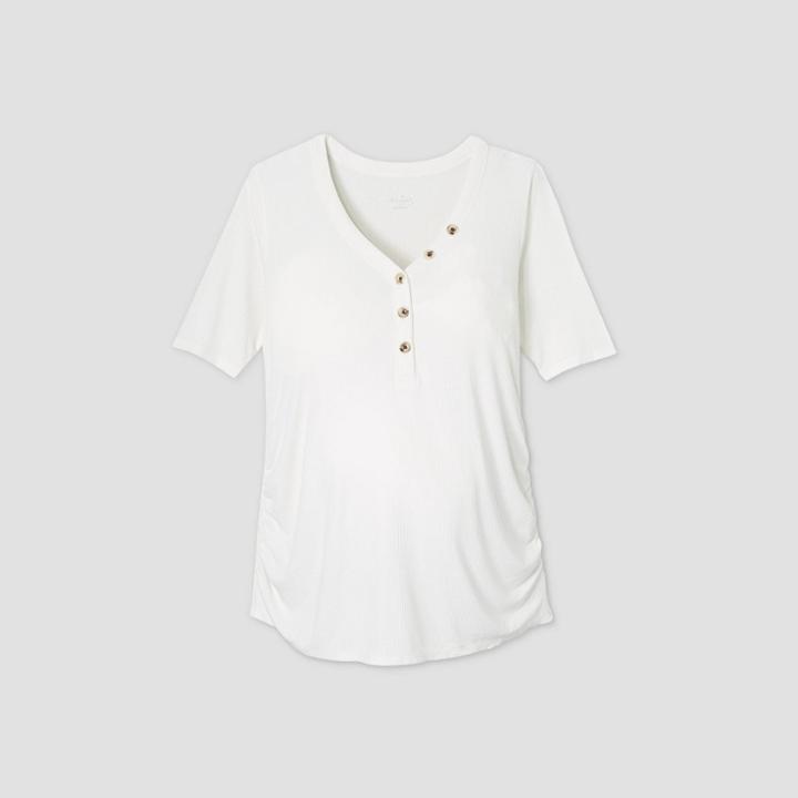 Maternity Elbow Sleeve V-neck Henley Top - Isabel Maternity By Ingrid & Isabel Cream