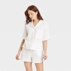 Women's 100% Cotton Short Sleeve Notch Collar Pajama Top - Stars Above White