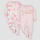 Gerber Baby 2pk Zip-front Floral Sleep N' Play - White/pink Newborn