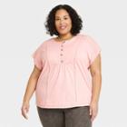 Women's Plus Size Short Sleeve Henley Shirt - Knox Rose Pink