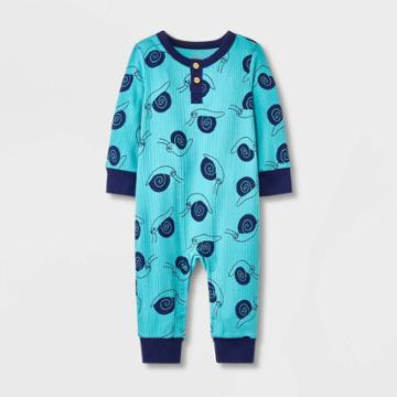Baby Boys' Long Sleeve Romper - Cat & Jack Turquoise Blue Newborn