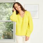 Women's Balloon Sleeve V-neck Pullover Sweater - Universal Thread Yellow