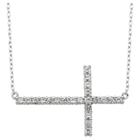 Prime Art & Jewel Sterling Silver Lab Created White Sapphire Cross Necklace With 16+3ext Chain, Girl's