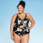 Women's Plus Size Ladder Trim One Piece Swim Suit - Kona Sol Black Floral 14w, Women's,