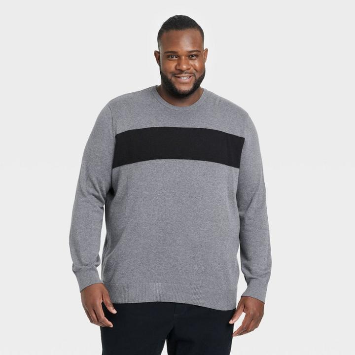 Men's Big & Tall Striped Crew Neck Pullover - Goodfellow & Co Charcoal Gray