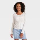 Girls' Exposed Seam Long Sleeve T-shirt - Art Class Cream Floral M, Ivory Floral