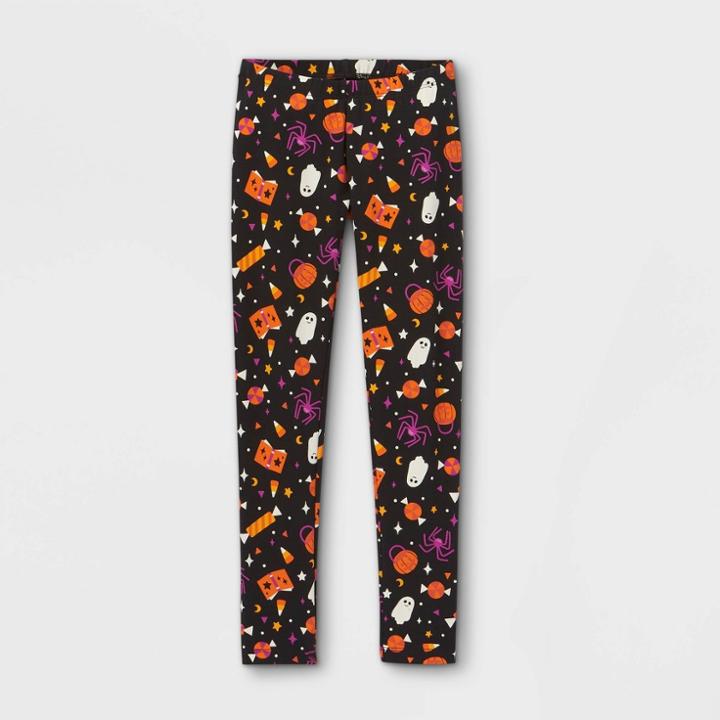 Girls' Halloween Leggings - Cat & Jack Charcoal Black