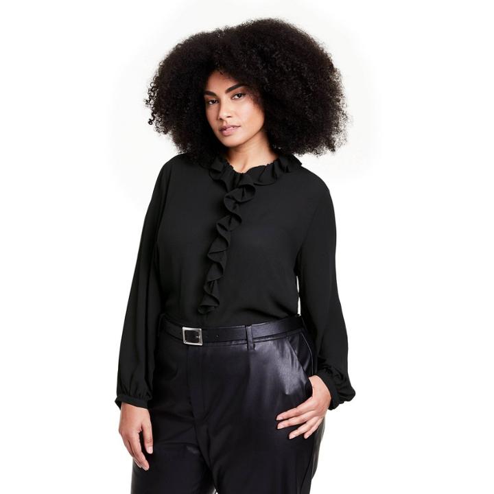 Women's Plus Size Long Sleeve Ruffle Blouse - Nili Lotan X Target Black