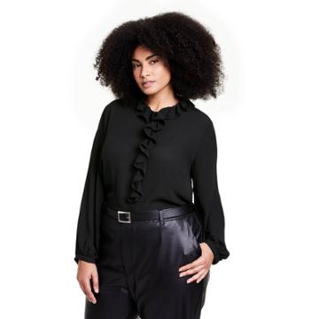 Women's Plus Size Long Sleeve Ruffle Blouse - Nili Lotan X Target Black
