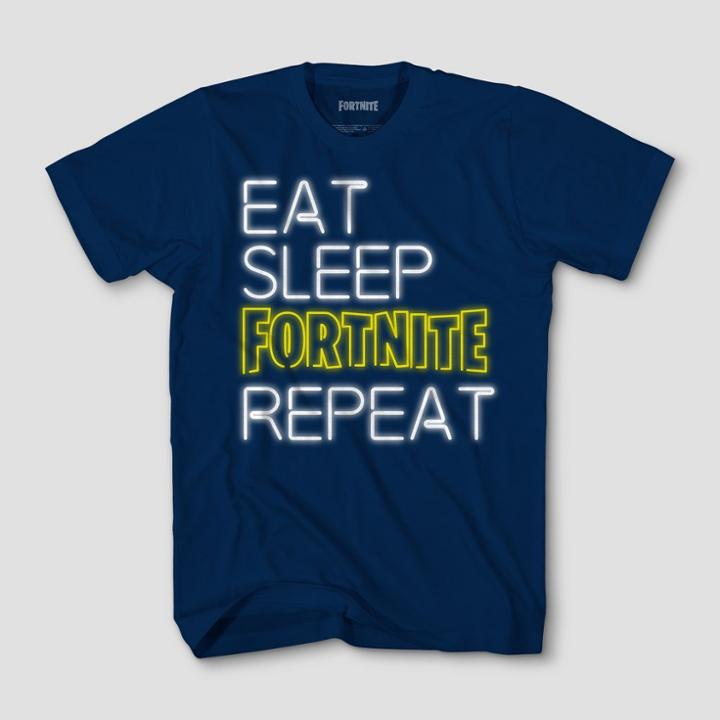 Mad Engine Boys' Fortnite Repeat Neon Short Sleeve T-shirt - Navy