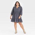 Women's Plus Size Long Sleeve Peasant Shift Dress - Knox Rose Charcoal Gray