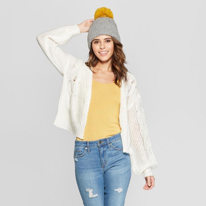 Women's Long Sleeve Fuzzy Boyfriend Cardigan - Almost Famous (juniors') Ivory