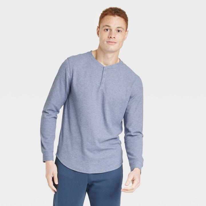 Men's Waffle-knit Henley Athletic Top - All In Motion Navy