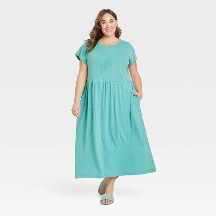 Women's Plus Size Short Sleeve Babydoll T-shirt Dress - Universal Thread Blue