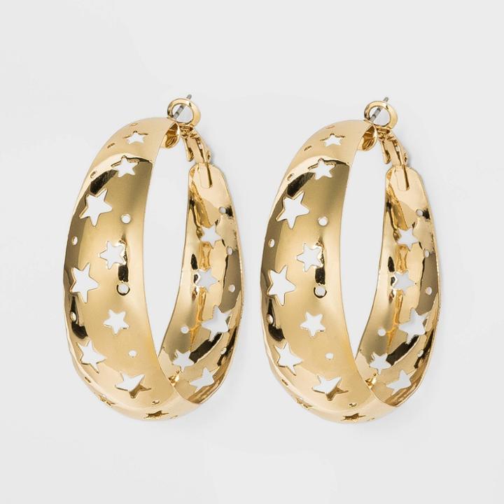 Shiny Gold With Star Cutouts Hoop Earrings - Wild Fable Gold