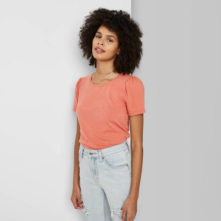 Women's Puff Short Sleeve T-shirt - Wild Fable Coral