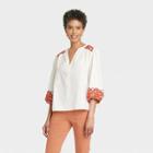 Women's Balloon 3/4 Sleeve Woven Top - Knox Rose Cream Abstract Xs, Ivory Abstract