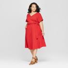 Women's Plus Size Short Sleeve V-neck Midi Dress - Universal Thread Red