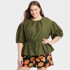 Women's Plus Size Balloon Elbow Sleeve Popover Blouse - Who What Wear Olive Green