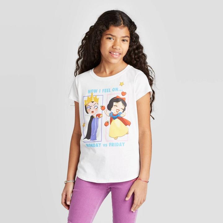 Disney Princess Girls' Queen Vs Snow T-shirt - Off White Xs, Girl's, Beige