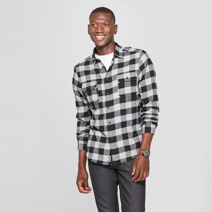Men's Checkered Standard Fit Long Sleeve Flannel Button-down Shirt - Goodfellow & Co Black