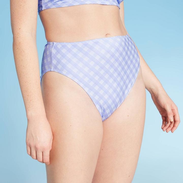 Women's High Waist Bikini Bottom - Xhilaration Lavender Plaid L, Women's, Size: